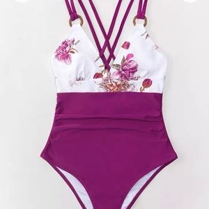 Romantic Floral O-Ring One Piece Bathing Suit.